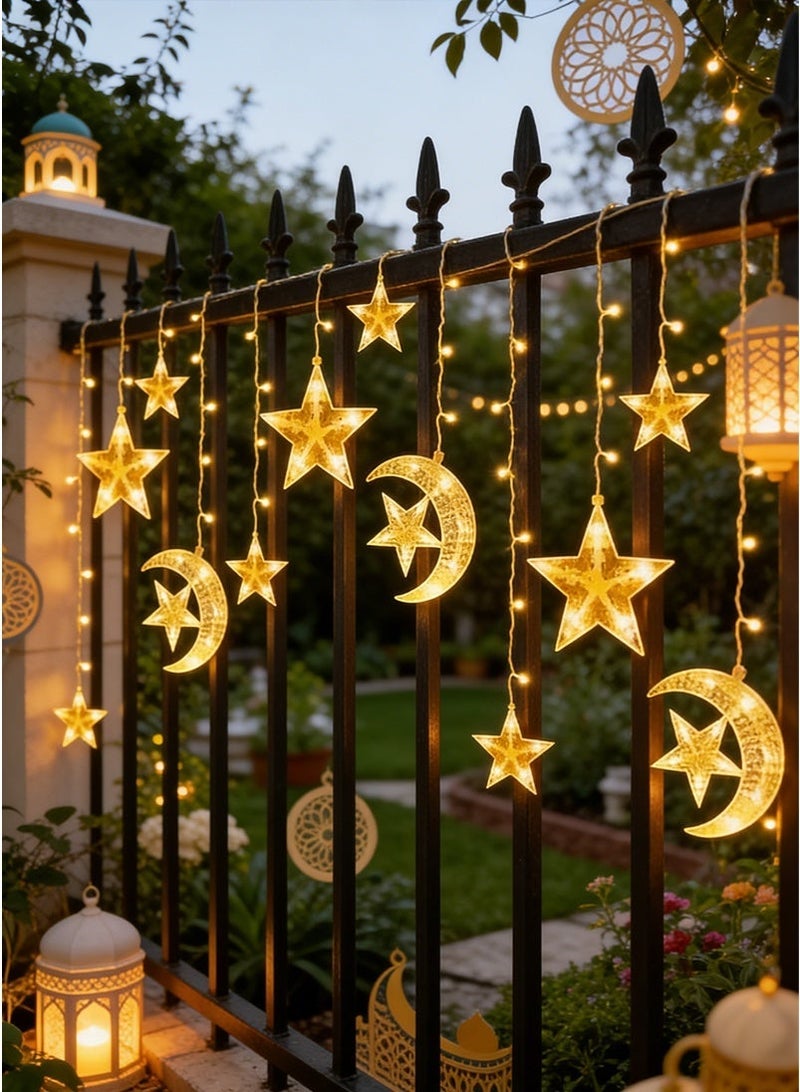 Yoawllty Ramadan Lights, LED Ramadan Decorations Lights with Remote Control and Battery Case, Moon Star Ramadan Lights For Home Decoration（12 Drops of Star-Moon Bulbs） - Image 3